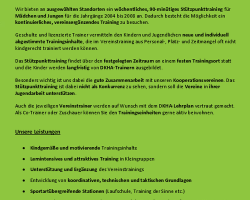 Wöchentliches Stützpunkttraining der DKHA ab Januar in Oeffingen